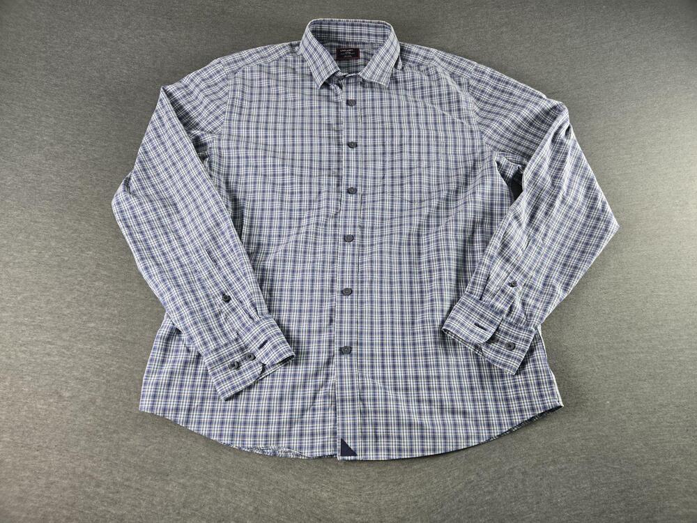 UNTUCKit Shirt Mens Large Blue Plaid Long Sleeve Button Up Davidson Wrinkle Free